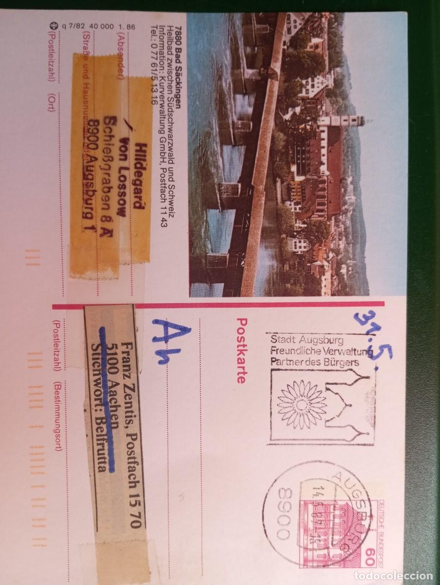 Sellos: ALEMANIA, 1987, MATASELLOS ESPECIAL DE AUGSBURG SOBRE ENTERO POSTAL DE BAD S&Auml;CKINGEN