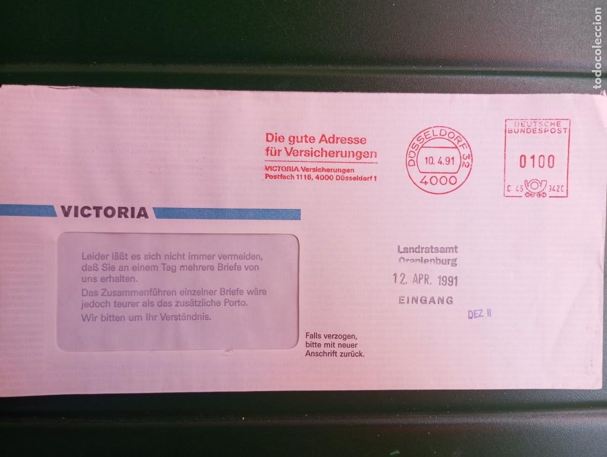 Sellos: ALEMANIA, 1991, FRANQUEO MEC&Aacute;NICO DE DUSSELDORF