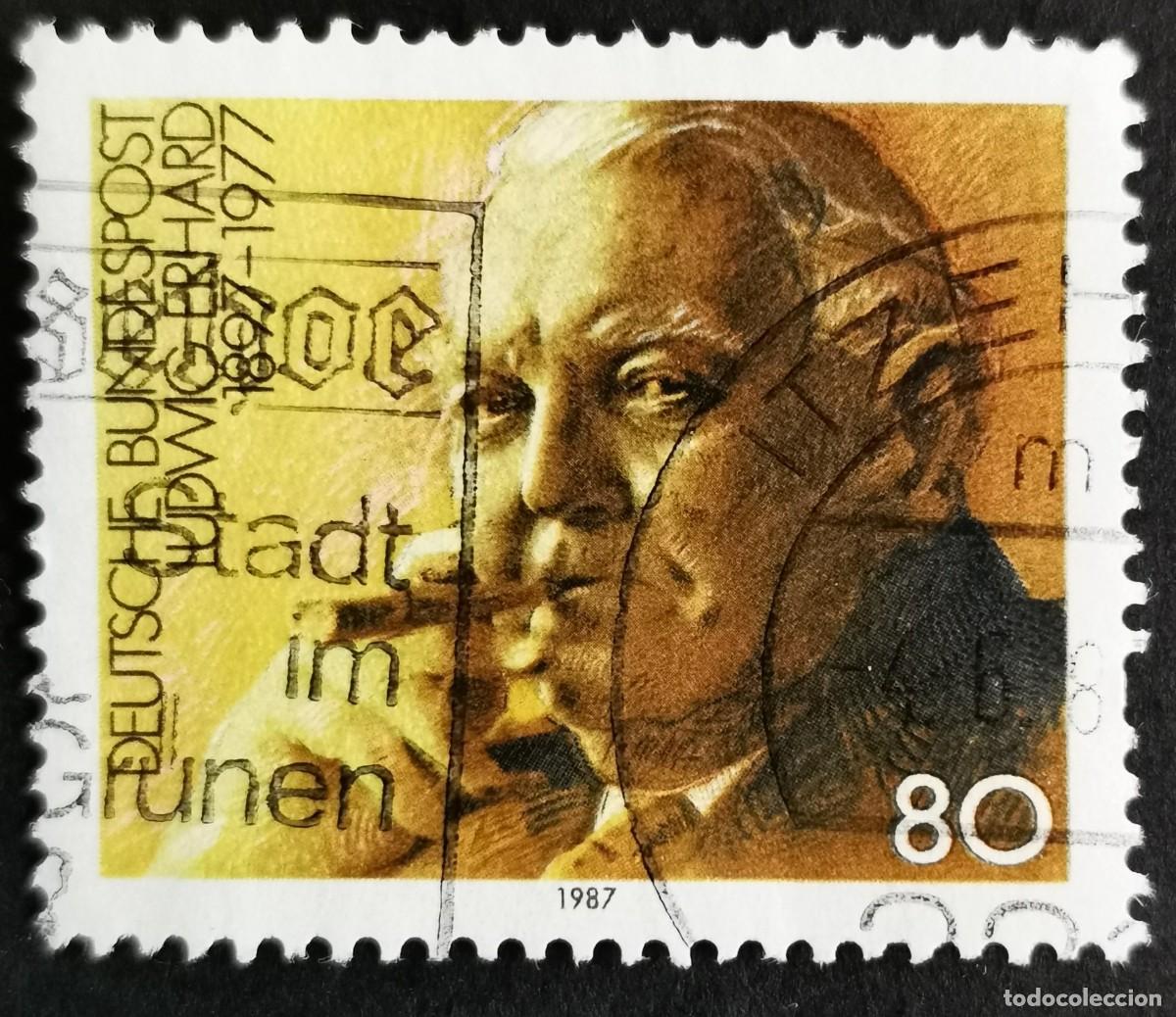 Sellos: Sello Alemania R. Federal 1987, Ludwig Erhard (1897-1977) , 80 Pf. Michel: DE 1308