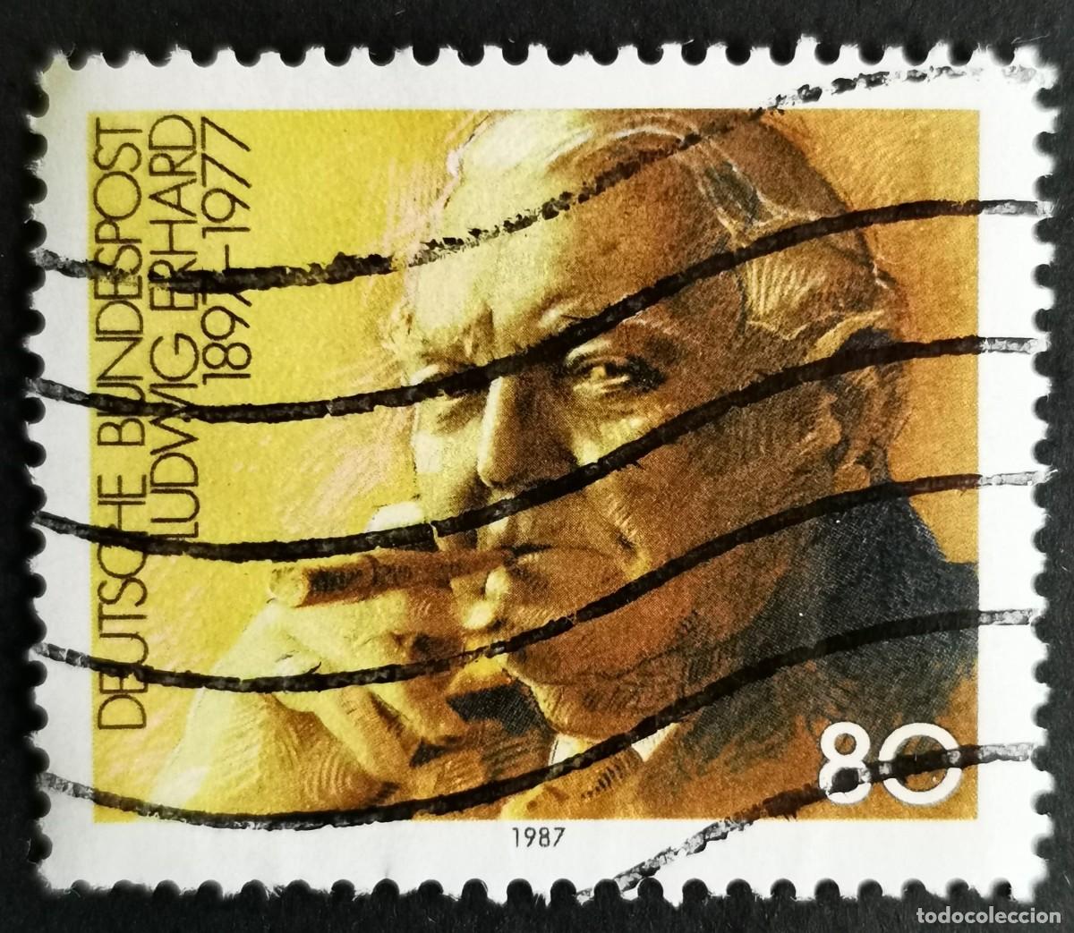 Sellos: Sello Alemania R. Federal 1987, Ludwig Erhard (1897-1977) , 80 Pf. Michel: DE 1308