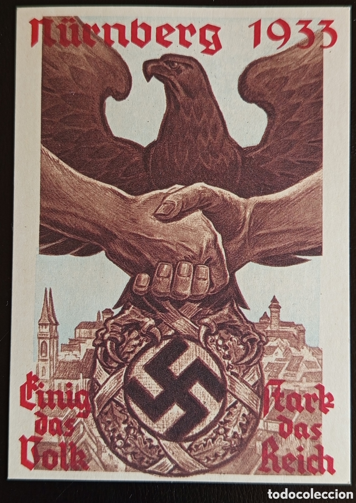 Sellos: Festpostkarte Reichsparteitag N&uuml;rnberg 1933, NSDAP, Rara Pieza Original