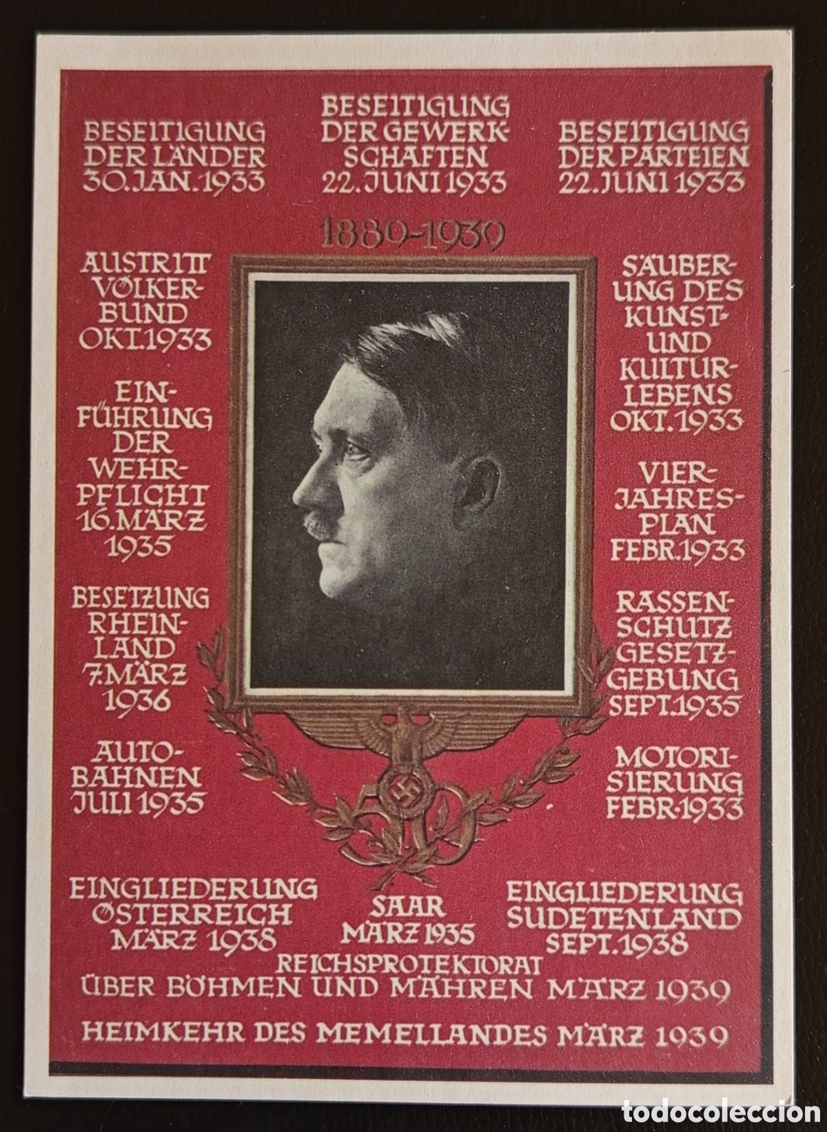Sellos: Postal Cronolog&iacute;a Hitler 1889-1939, 50 Cumplea&ntilde;os, Eventos Tercer Reich