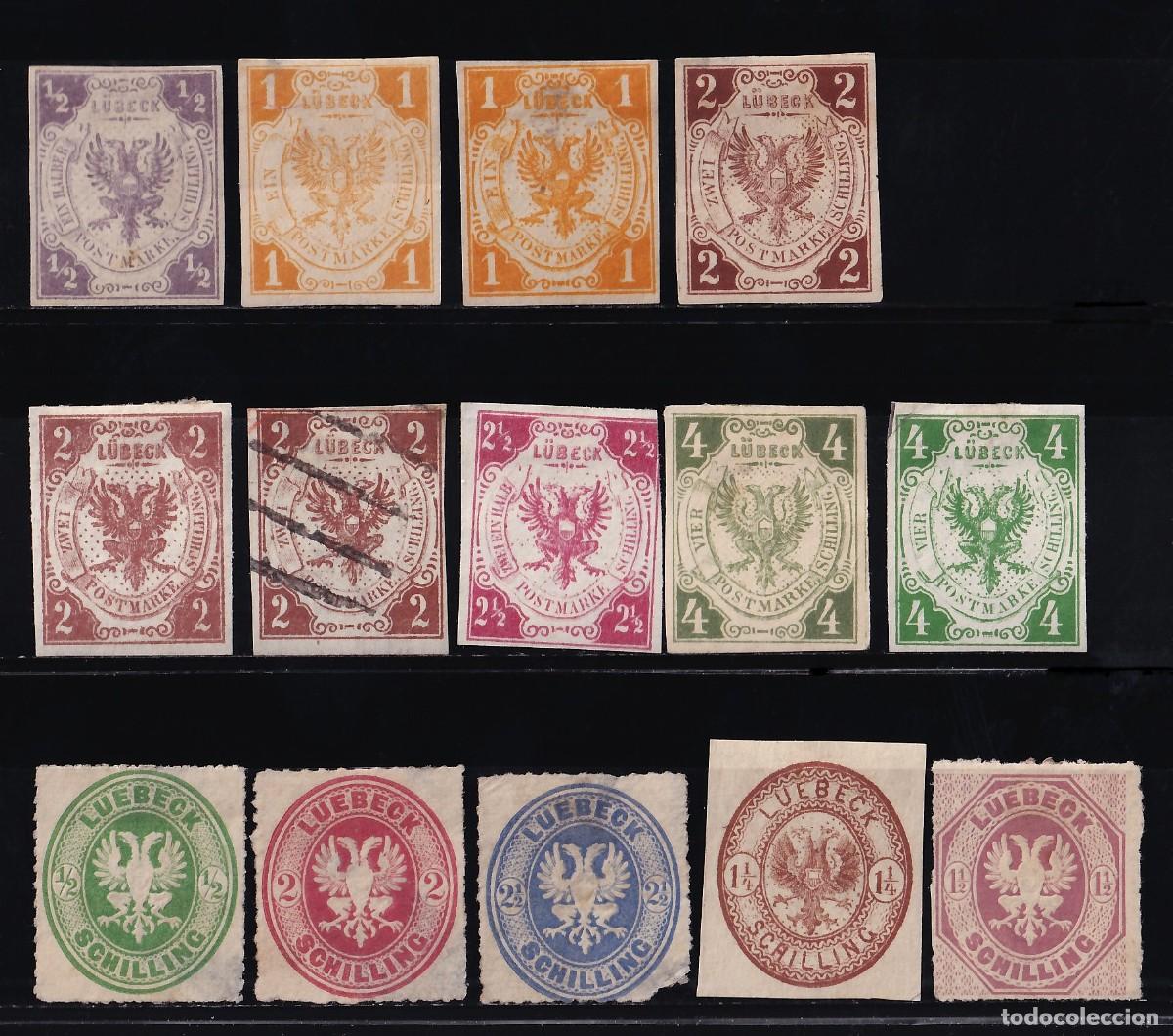Sellos: Estados Alemanes, Lubeck. 1859-1866 Distintos valores,