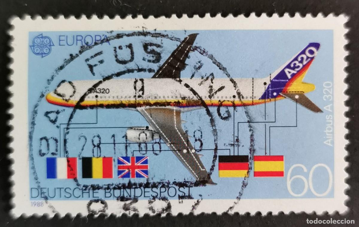 Sellos: Sello Alemania R. Federal 1988, Airbus Industrie A320 banderas naciones, 60 Pf. Michel: DE 1367