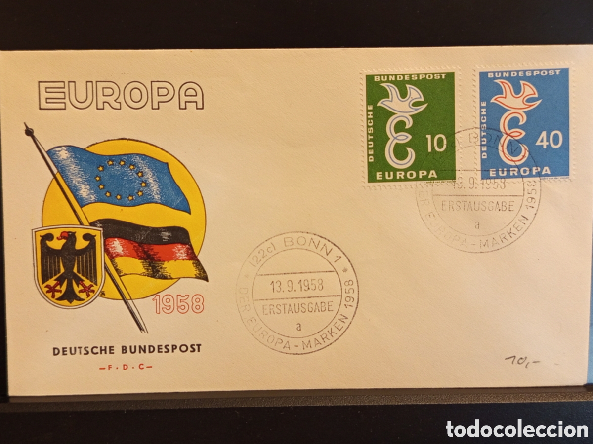 Sellos: &rdquo;FDC Alemania EUROPA 1958 - Deutsche Bundespost - Bonn Erstausgabe completo&rdquo;