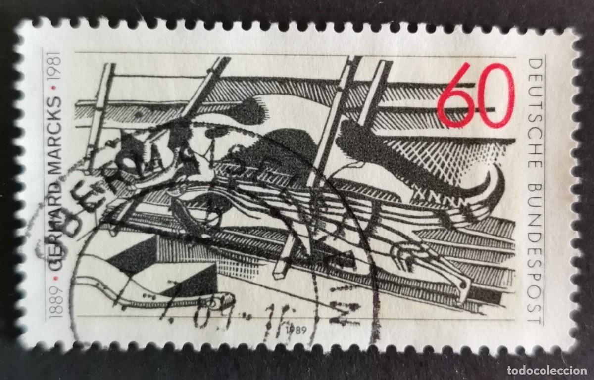 Sellos: Sello Alemania R. Federal 1989, Grabado madera &rdquo;Gatos en el &aacute;tico&rdquo; Gerha , 60 Pf. Michel: DE 1410
