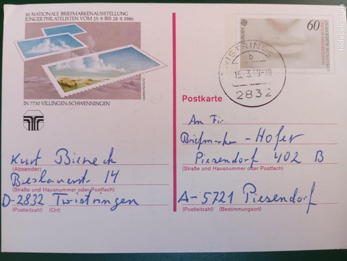 Sellos: ALEMANIA FEDERAL, 1986, FERIA INTERNACIONAL ENTERO POSTAL ILUSTRADO P So 13