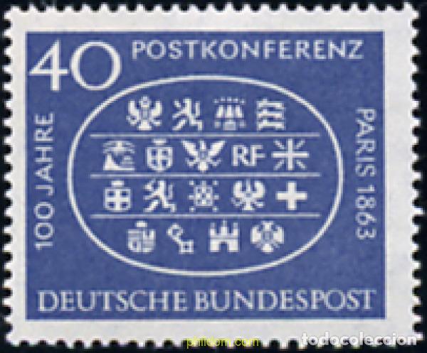Sellos: 150093 MNH ALEMANIA FEDERAL 1963 CENTENARIO DE LA PRIMERA CONFERENCIA POSTAL INTERNACIONAL DE PARIS