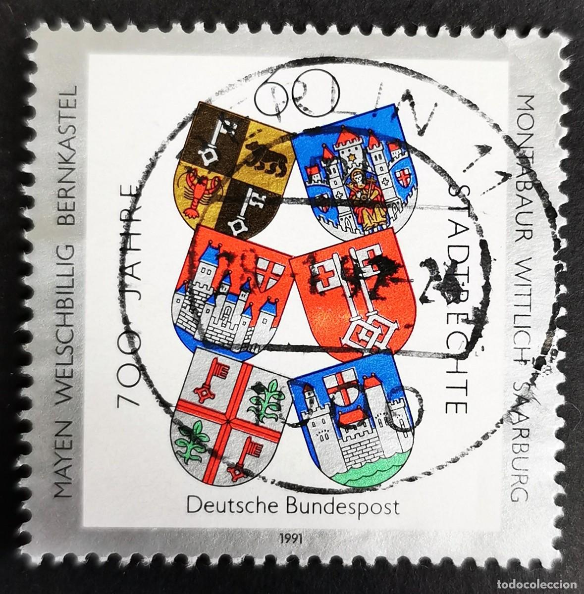 Sellos: Sello Alemania R. Federal 1991, Armas - Derechos de la ciudad, 60 Pf. Michel: DE 1528