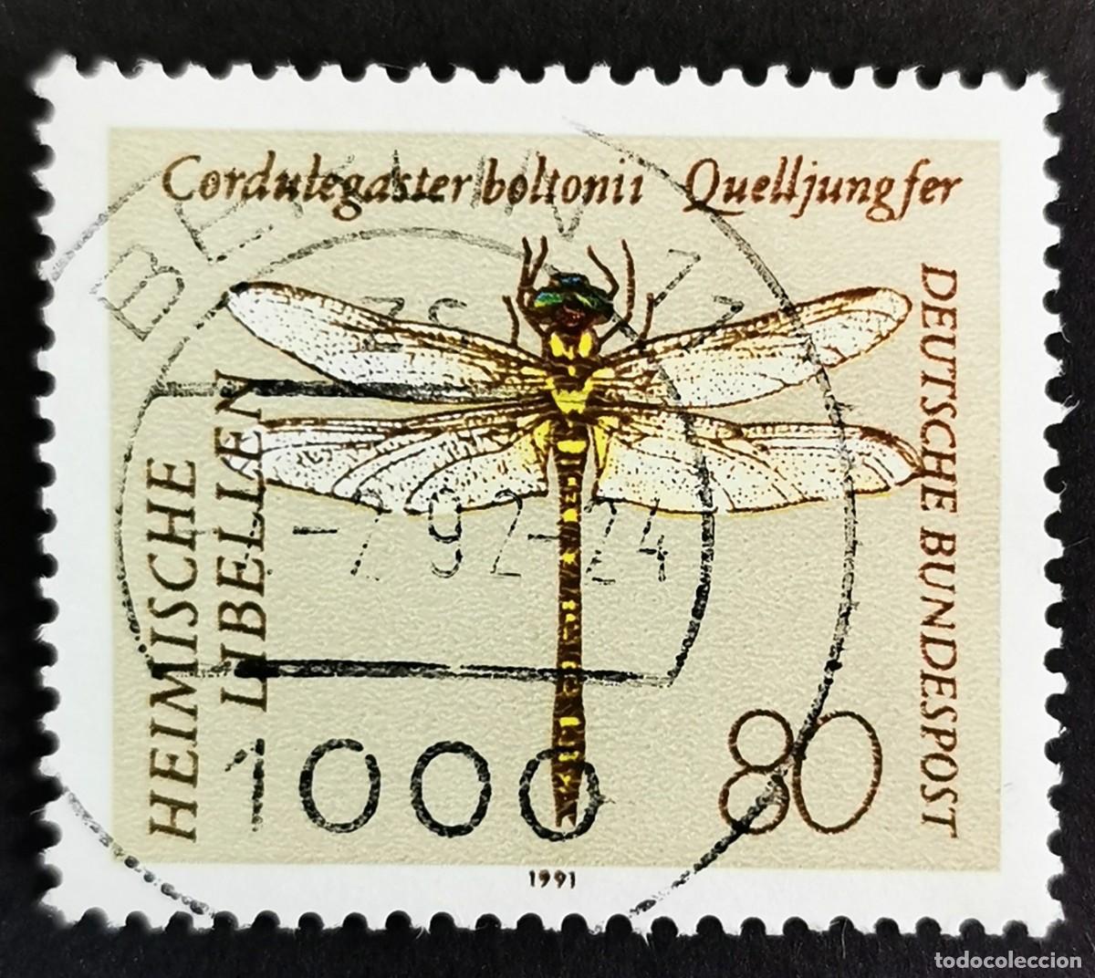 Sellos: Sello Alemania R. Federal 1991, Lib&eacute;lula de anillos dorados (Cordulegaster), 80 Pf. Michel: DE 1551