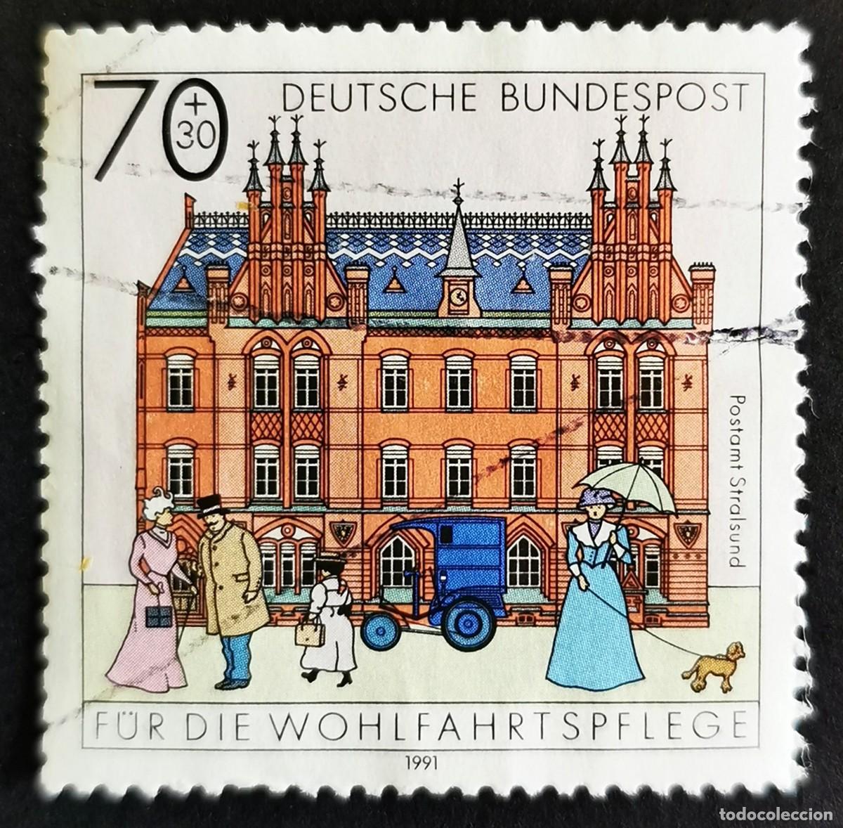 Sellos: Sello Alemania R. Federal 1991, Oficina de correos de Stralsund, 70 Pf. Michel: DE 1565