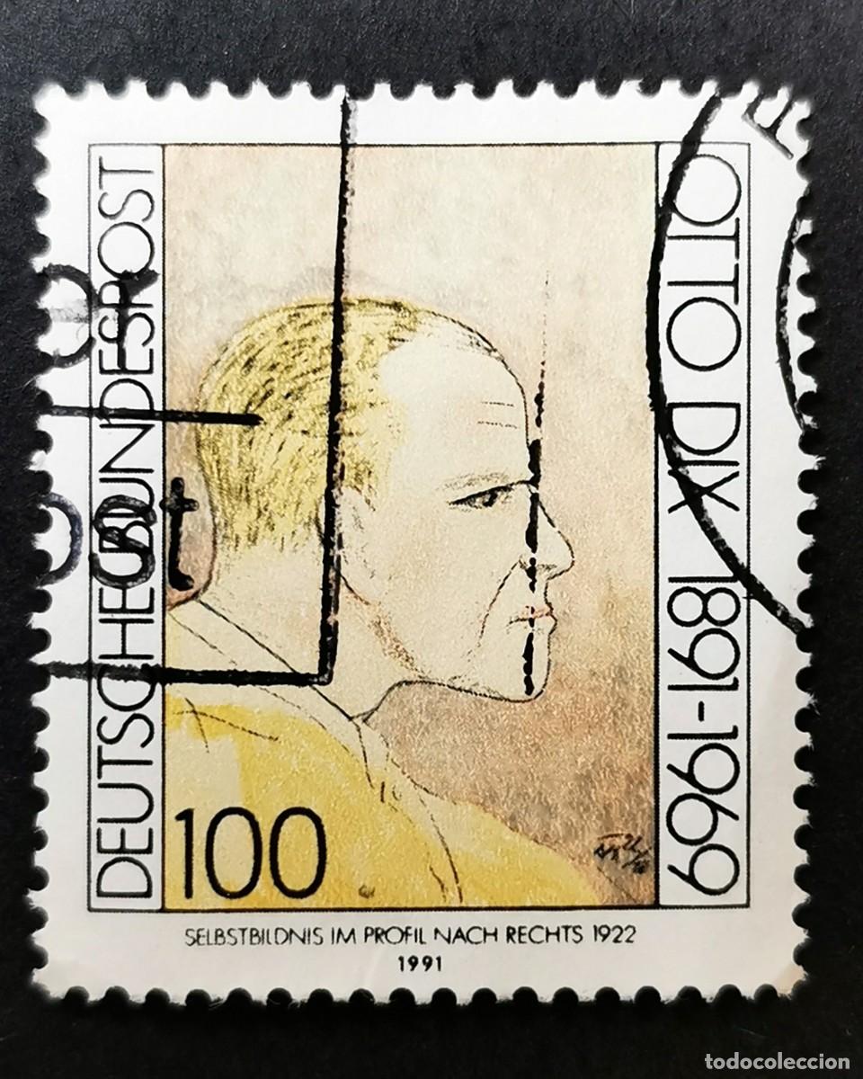 Sellos: Sello Alemania R. Federal 1991, Autorretrato de perfil derecho, de Otto Dix, 100 Pf. Michel: DE 1573