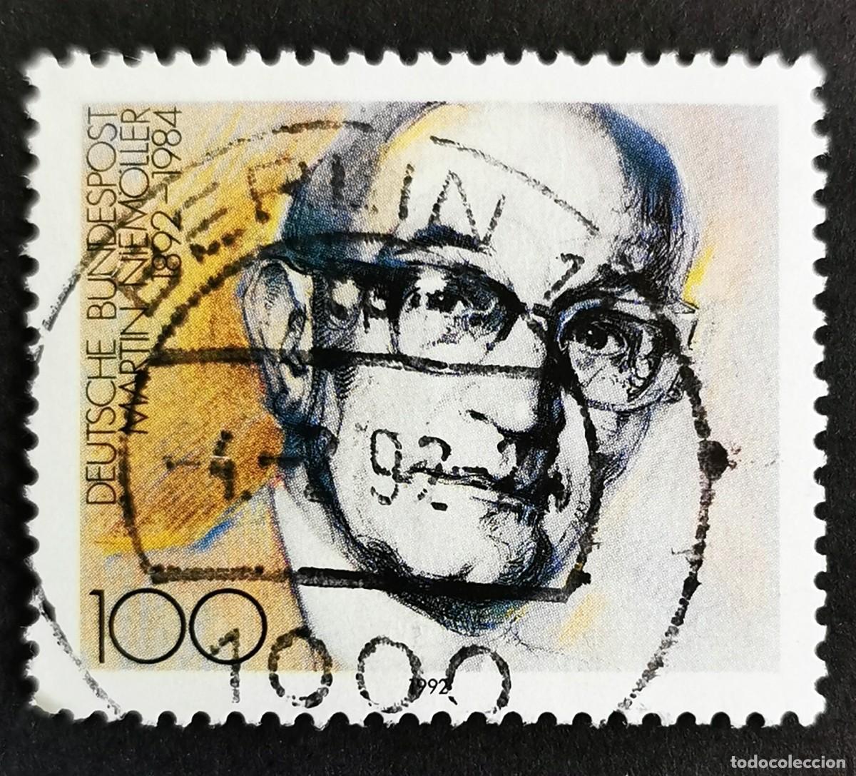 Sellos: Sello Alemania R. Federal 1992, Mart&iacute;n Niem&ouml;ller, te&oacute;logo protestante, 100 Pf. Michel: DE 1584