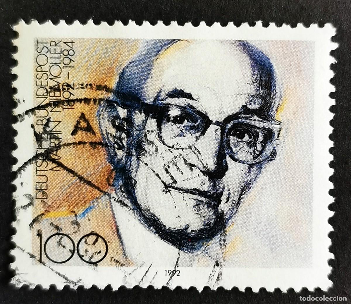 Sellos: Sello Alemania R. Federal 1992, Mart&iacute;n Niem&ouml;ller, te&oacute;logo protestante, 100 Pf. Michel: DE 1584