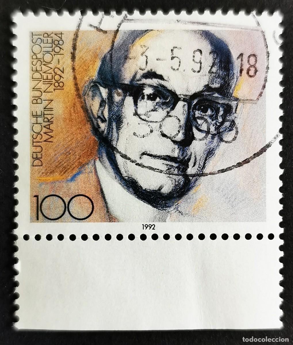 Sellos: Sello Alemania R. Federal 1992, Mart&iacute;n Niem&ouml;ller, te&oacute;logo protestante, 100 Pf. Michel: DE 1584