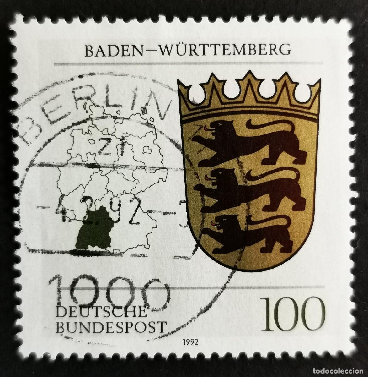 Sellos: Sello Alemania R. Federal 1992, Escudo de armas de Baden-W&uuml;rttemberg, 100 Pf. Michel: DE 1586