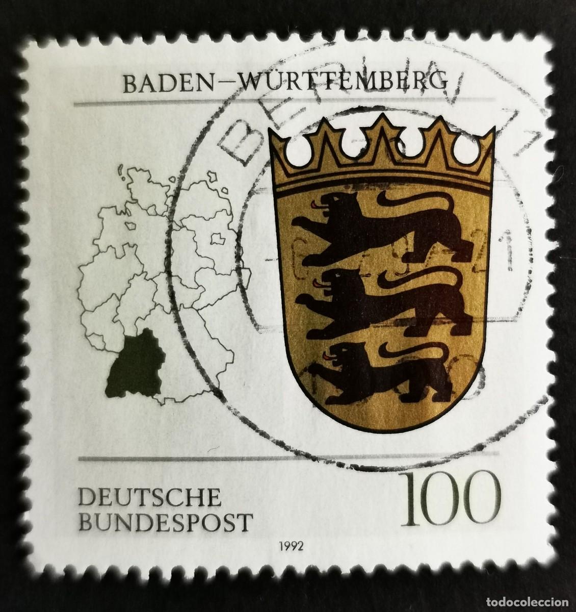 Sellos: Sello Alemania R. Federal 1992, Escudo de armas de Baden-W&uuml;rttemberg, 100 Pf. Michel: DE 1586