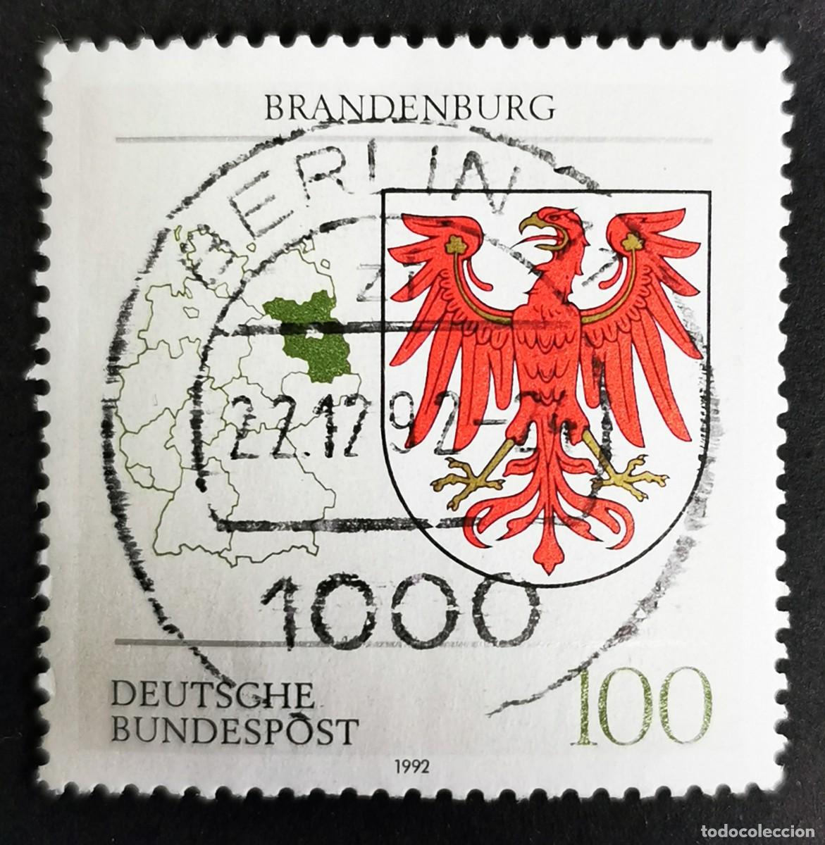 Sellos: Sello Alemania R. Federal 1992, Escudo de armas de Brandeburgo, 100 Pf. Michel: DE 1589