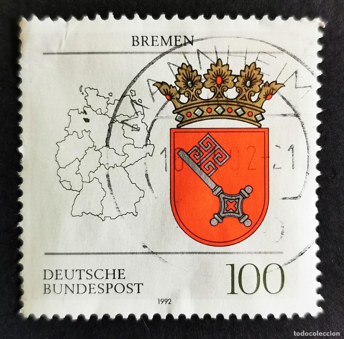 Sellos: Sello Alemania R. Federal 1992, Escudo de armas de Bremen, 100 Pf. Michel: DE 1590