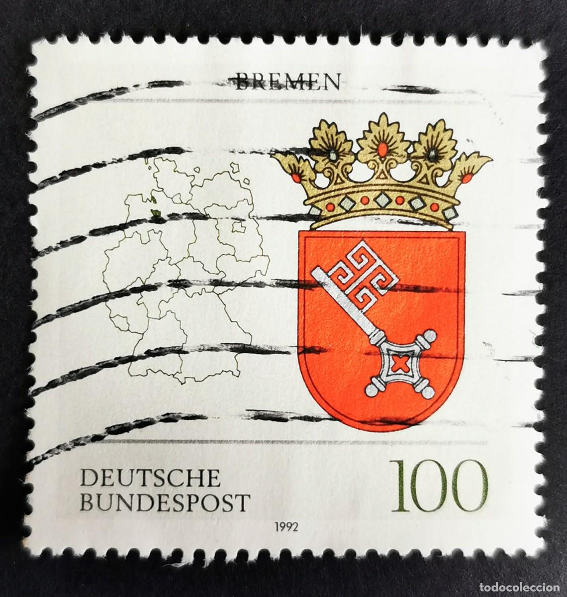 Sellos: Sello Alemania R. Federal 1992, Escudo de armas de Bremen, 100 Pf. Michel: DE 1590