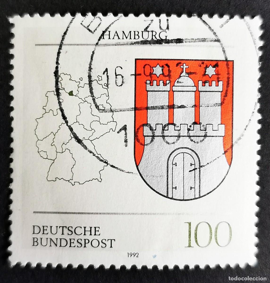 Sellos: Sello Alemania R. Federal 1992, Escudo de armas de Hamburgo, 100 Pf. Michel: DE 1591