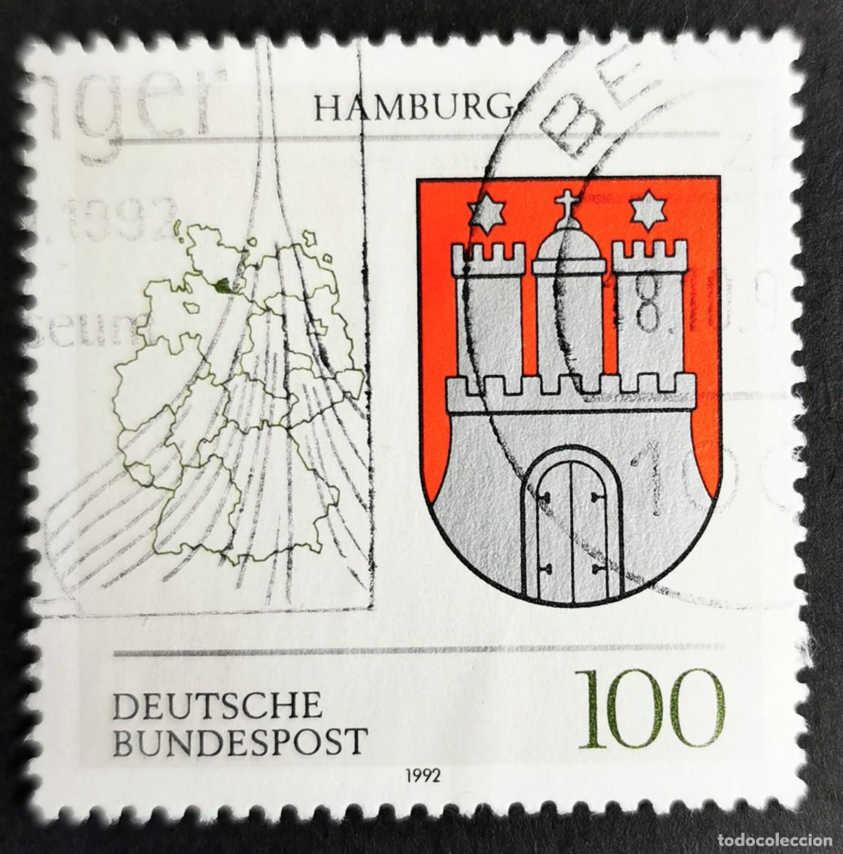 Sellos: Sello Alemania R. Federal 1992, Escudo de armas de Hamburgo, 100 Pf. Michel: DE 1591