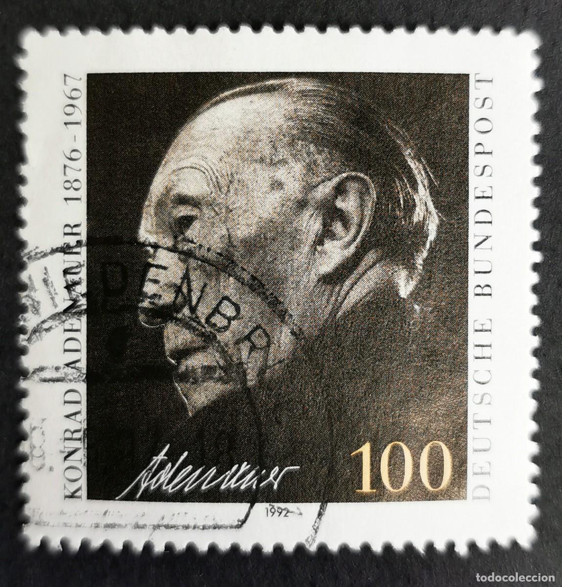Sellos: Sello Alemania R. Federal 1992, Dr. Konrad Adenauer (1876-1967), 100 Pf. Michel: DE 1601