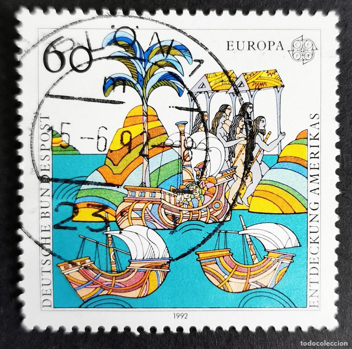 Sellos: Sello Alemania R. Federal 1992, Grabado madera 1493 Cartas de Col&oacute;n , 60 Pf. Michel: DE 1608