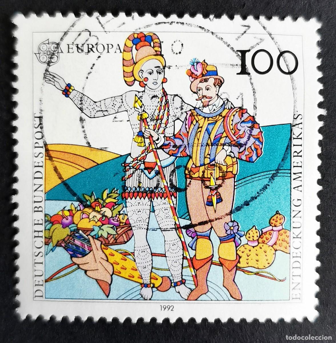 Sellos: Sello Alemania R. Federal 1992, &rdquo;Ren&eacute; de Laudonniere y el jefe Athore&rdquo;, 100 Pf. Michel: DE 1609