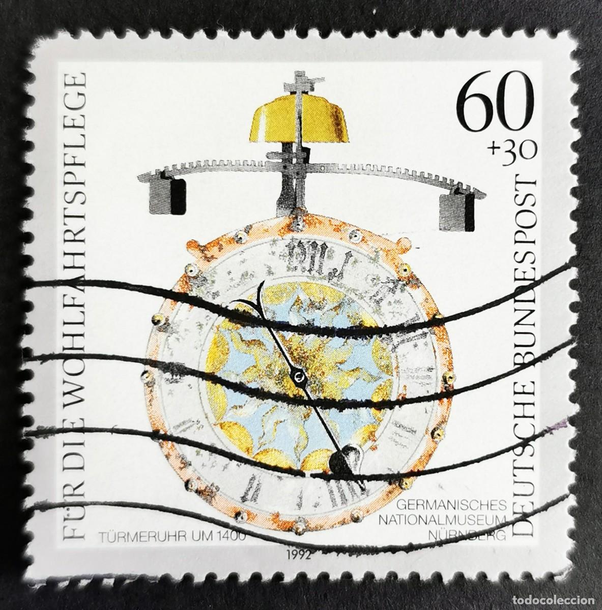 Sellos: Sello Alemania R. Federal 1992, Reloj de torre, 1400, 60+30 Pf. Michel: DE 1631