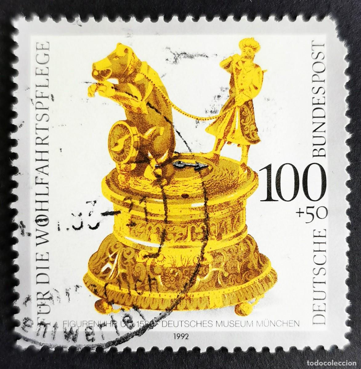 Sellos: Sello Alemania R. Federal 1992, Reloj con figura, 1580, 100+50 Pf. Michel: DE 1634