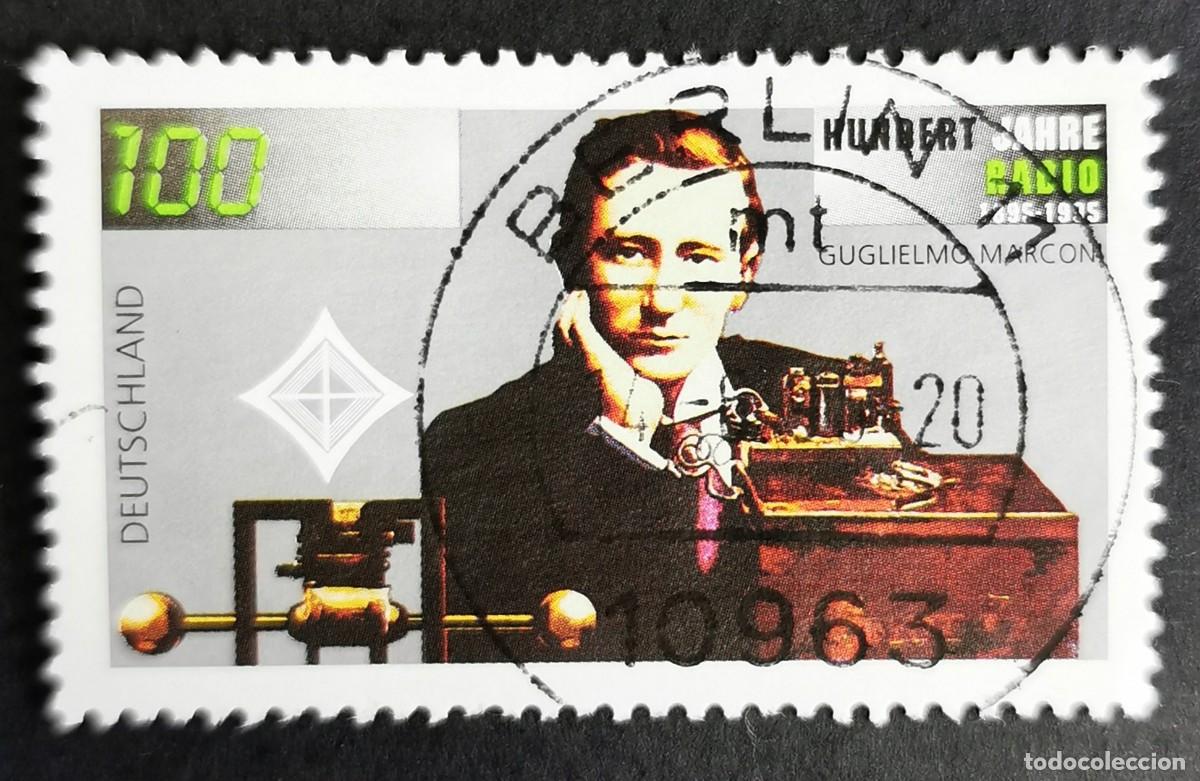 Sellos: Sello Alemania R. Federal 1995, Guglielmo Marconi y transmisor, 100 Pf. Michel: DE 1803