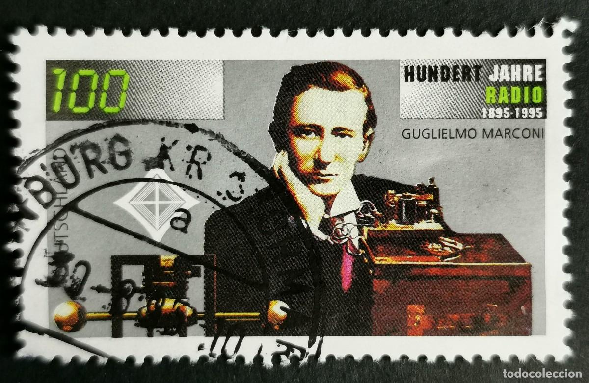 Sellos: Sello Alemania R. Federal 1995, Guglielmo Marconi y transmisor, 100 Pf. Michel: DE 1803