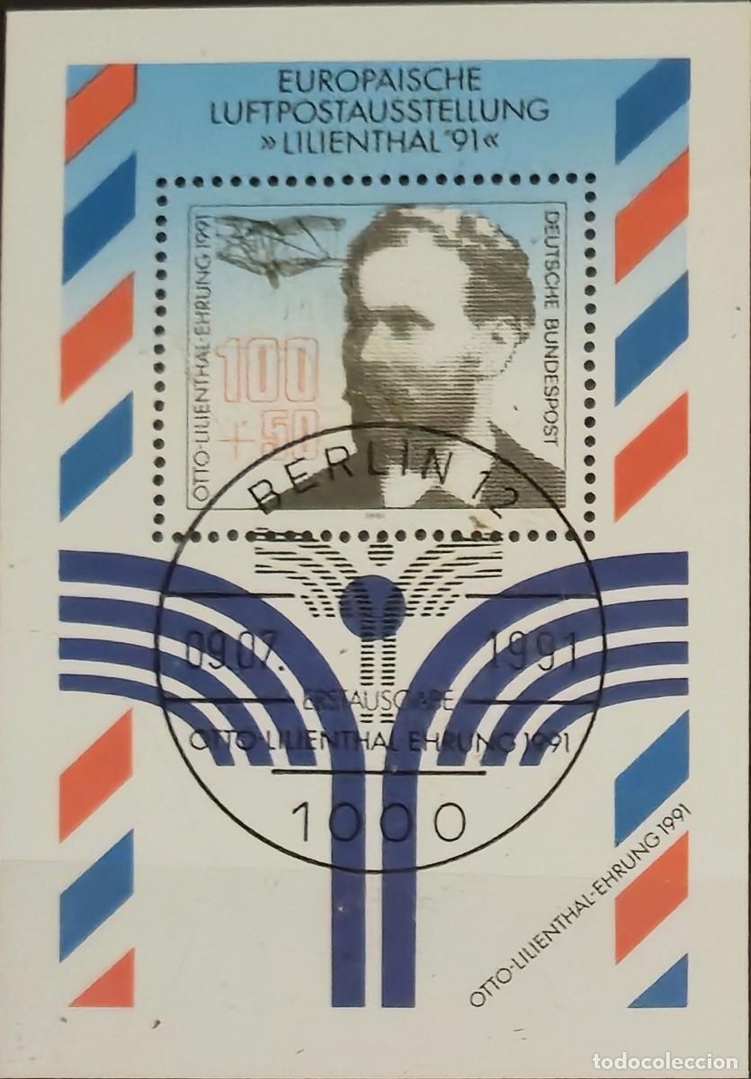Sellos: hoja bloque Matasellada Alemania 1991 para conmemorar el centenario del vuelo de Otto Lilienthal