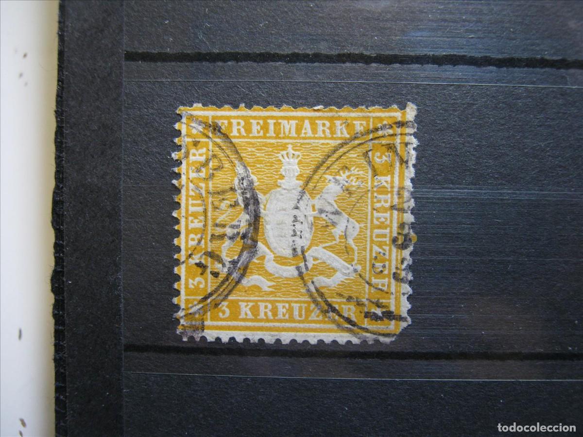 Sellos: ALEMANIA ESTADO W&Uuml;RTTEMBERG 1859 YVERT 22 USADO DIENTE CORTO.