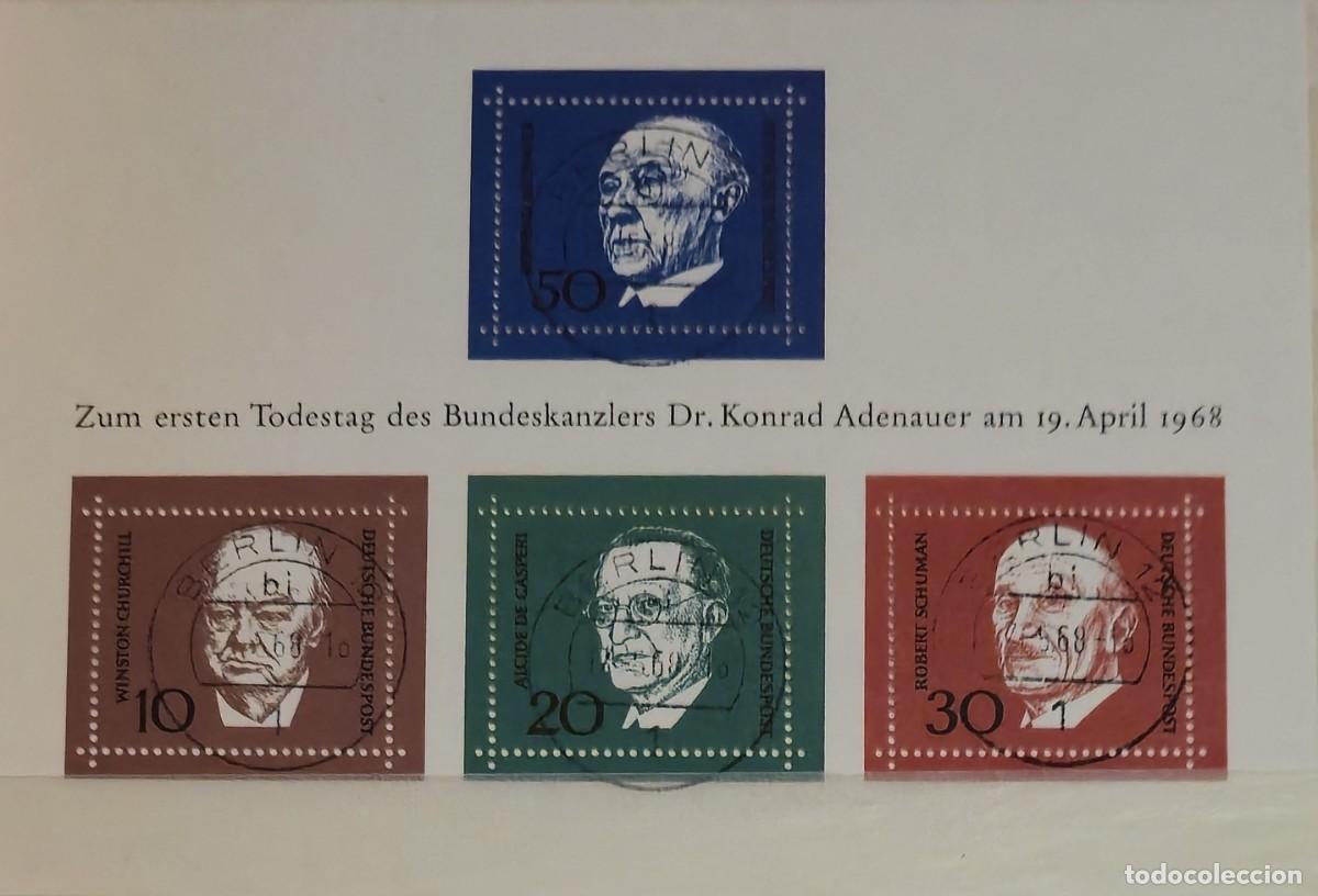 Sellos: hoja bloque Matasellada Alemania 1968 aniversario del fallecimiento de Konrad Adenauer