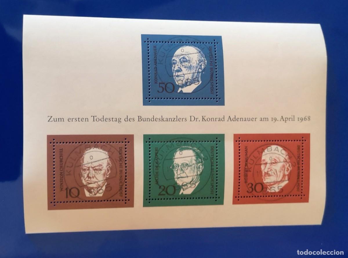 Sellos: hoja bloque Matasellada Alemania 1968 aniversario del fallecimiento de Konrad Adenauer