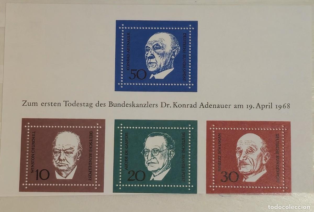 Sellos: hoja bloque Nueva Alemania 1968 aniversario del fallecimiento de Konrad Adenauer