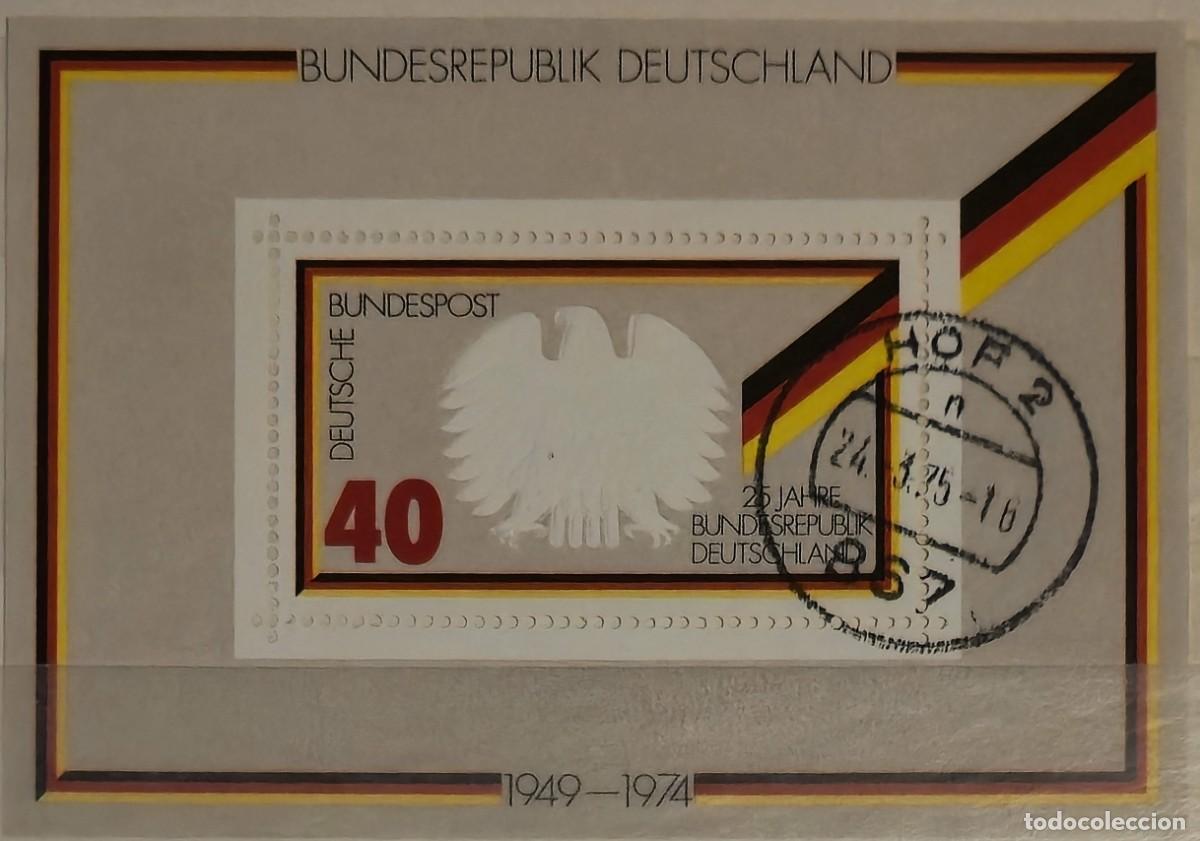 Sellos: hoja bloque matasellada - Alemania 1974 - 25&ordm; ANIVERSARIO DE LA REP&Uacute;BLICA FEDERAL ALEMANA - ESCUDOS