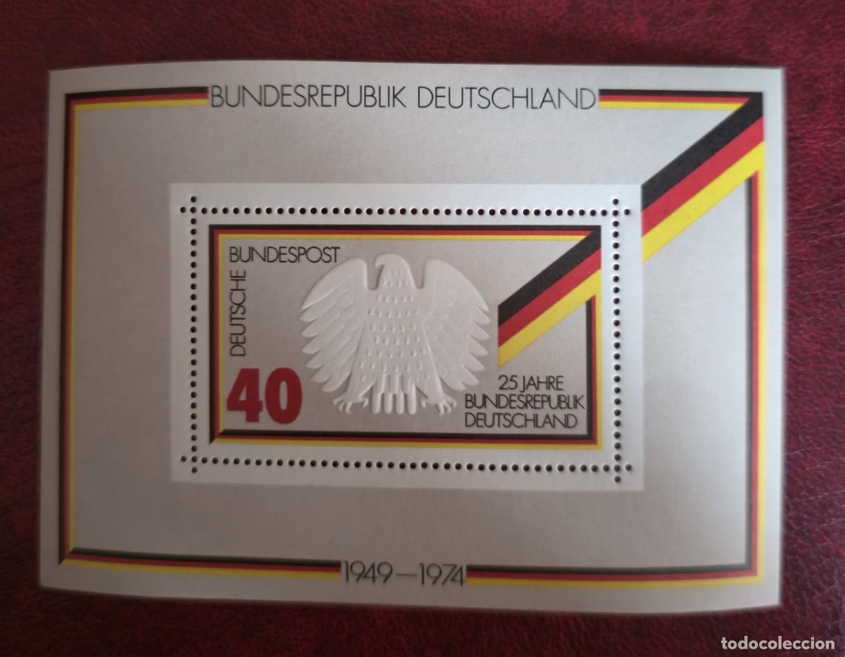 Sellos: hoja bloque NUEVA - Alemania 1974 - 25&ordm; ANIVERSARIO DE LA REP&Uacute;BLICA FEDERAL ALEMANA - ESCUDOS
