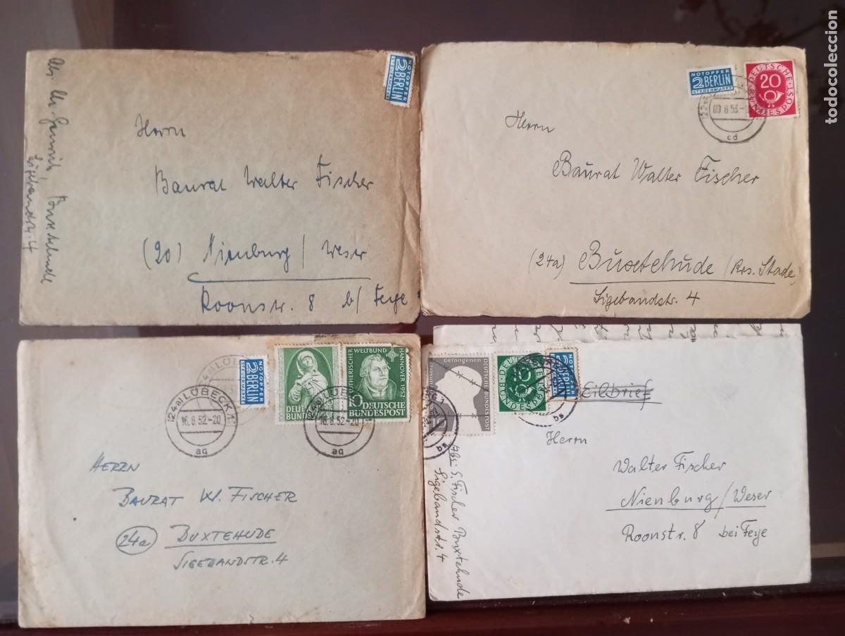 Timbres: ALEMANIA, 1952/3 CUATRO SOBRES DEL PUENTE A&Eacute;REO. BERL&Iacute;N.