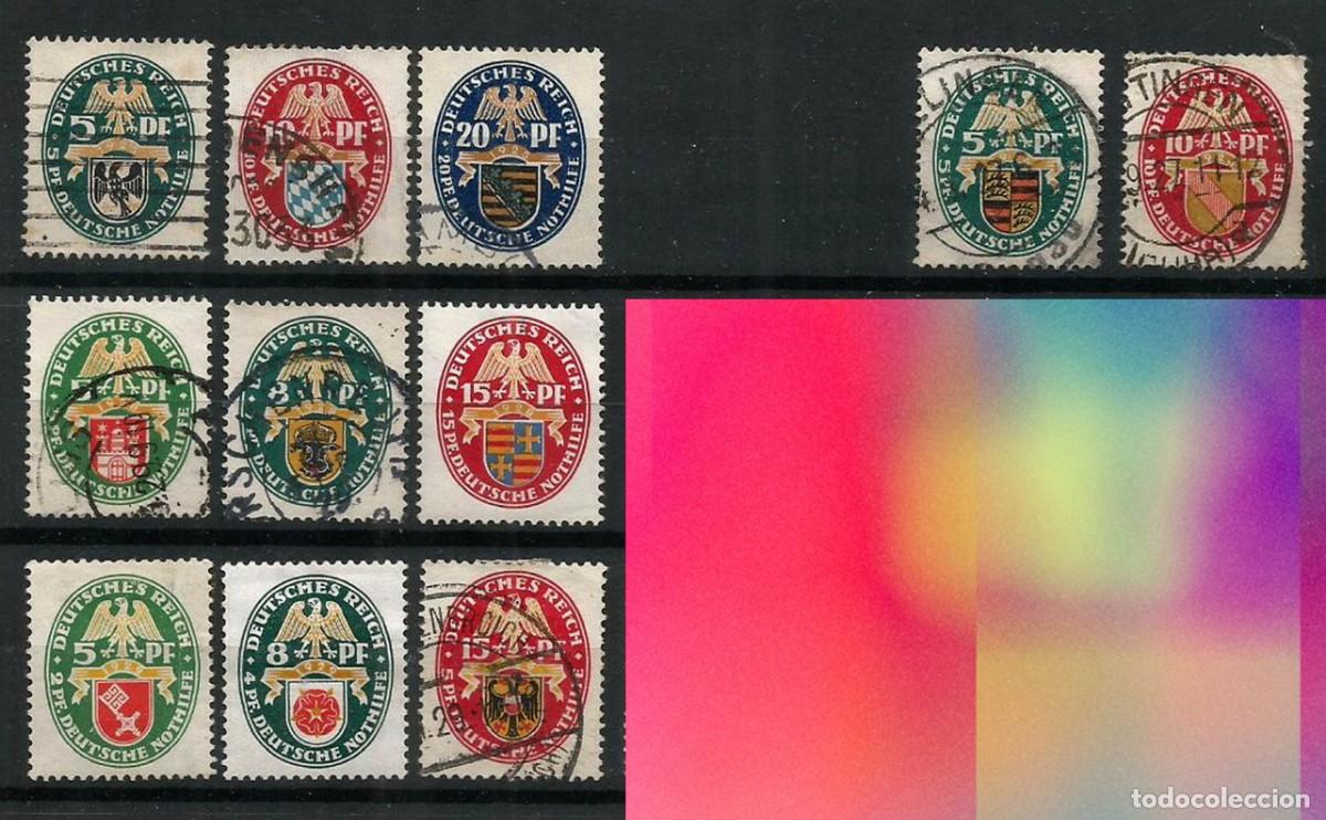 Sellos: ALEMANIA - ESCUDOS - 1923/1929 - LOTE DE 11 SELLOS - NUEVOS Y USADOS