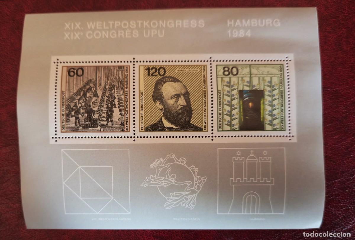 Sellos: hoja bloque Nueva - Alemania 1984 - XIX Congreso de la Uni&oacute;n Postal Universal (UPU)