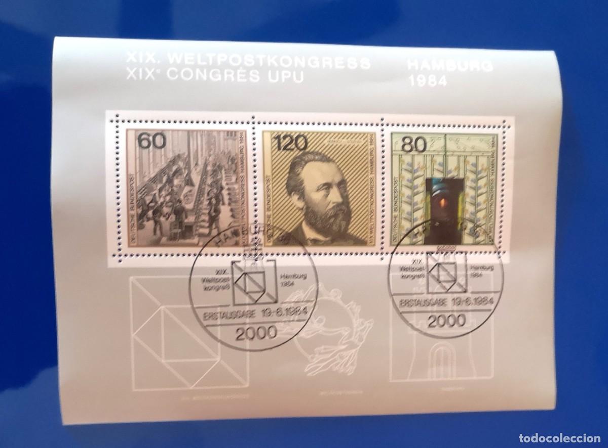 Sellos: hoja bloque Matasellada - Alemania 1984 - XIX Congreso de la Uni&oacute;n Postal Universal (UPU)