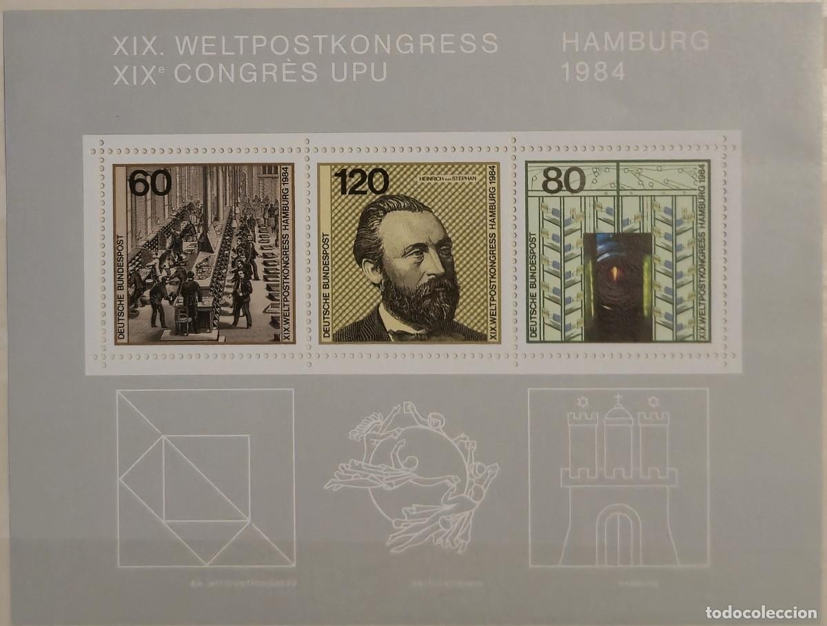 Sellos: hoja bloque Matasellada - Alemania 1984 - XIX Congreso de la Uni&oacute;n Postal Universal (UPU)