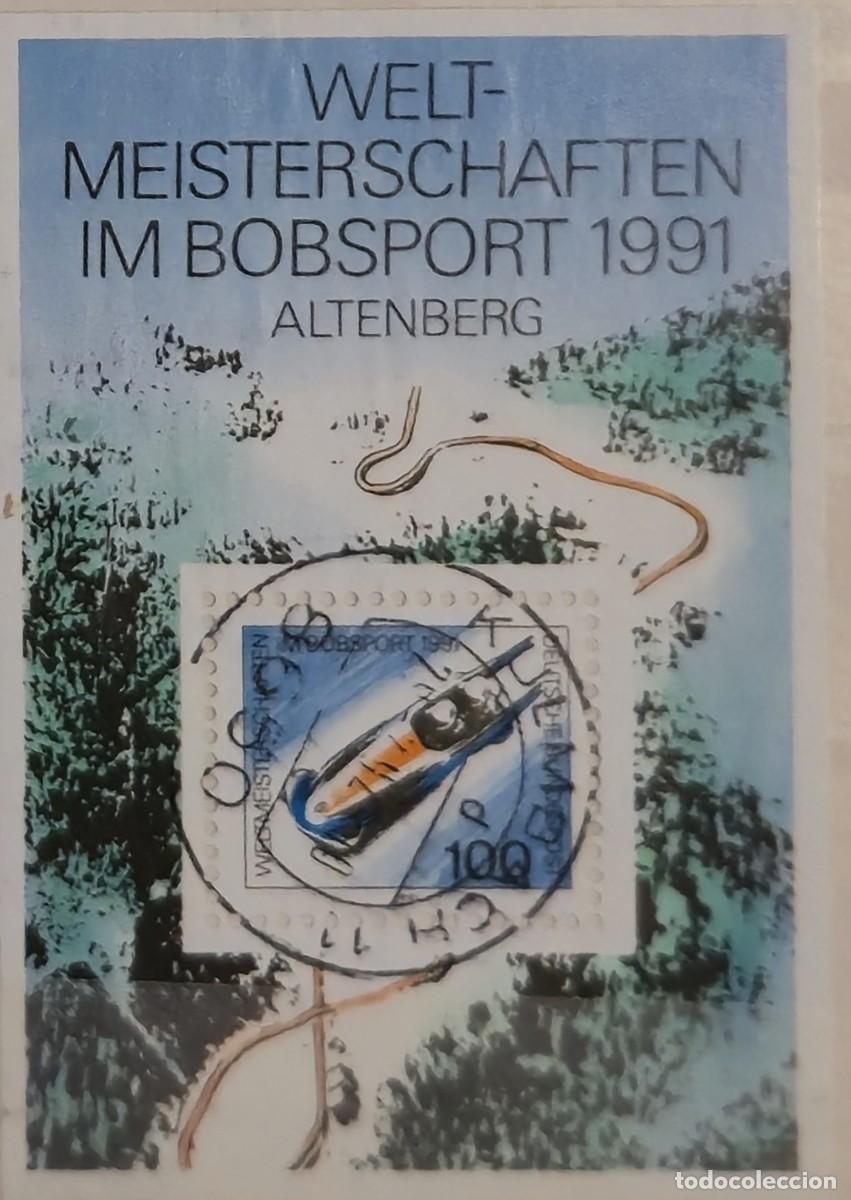 Sellos: hoja bloque Matasellada - Alemania 1991 - Campeonato Mundial de Bobsleigh
