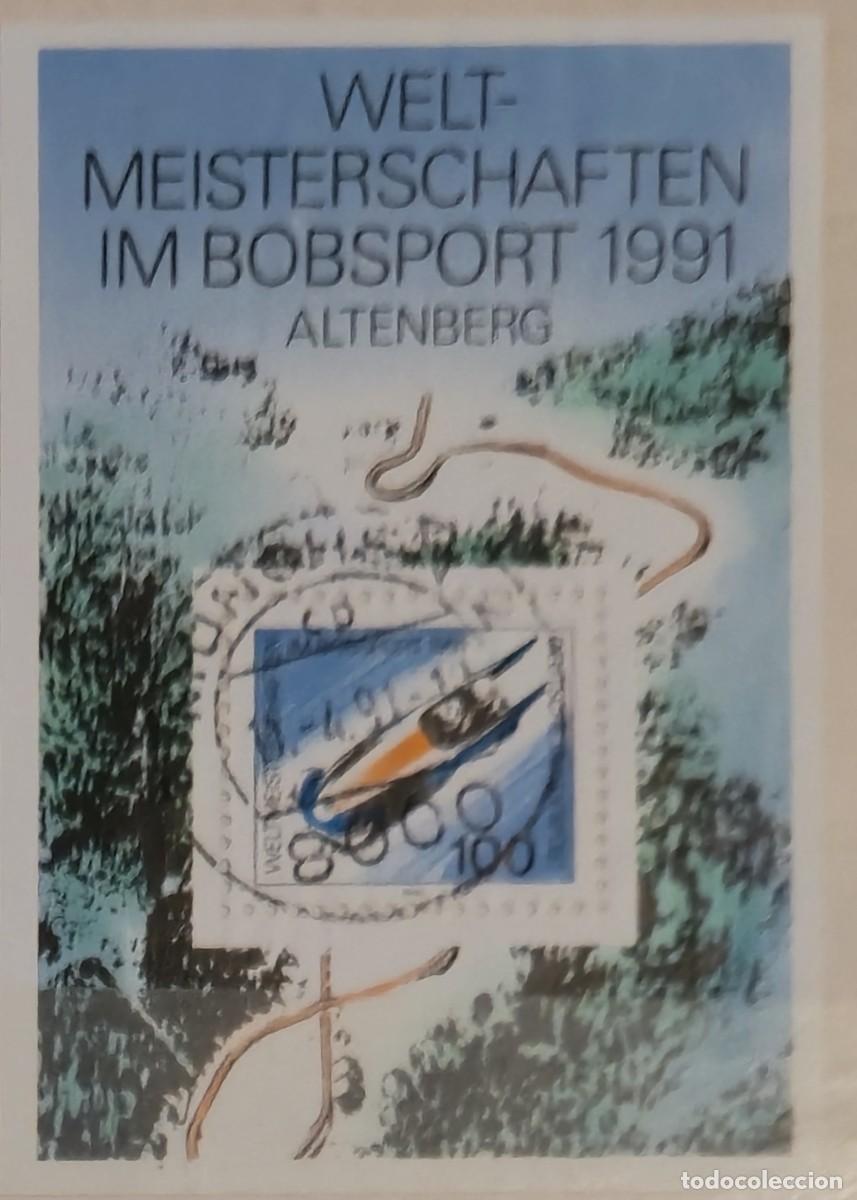 Sellos: hoja bloque Matasellada - Alemania 1991 - Campeonato Mundial de Bobsleigh