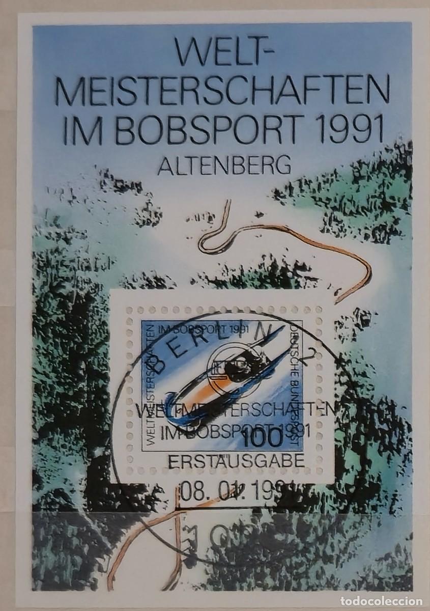 Sellos: hoja bloque Matasellada - Alemania 1991 - Campeonato Mundial de Bobsleigh