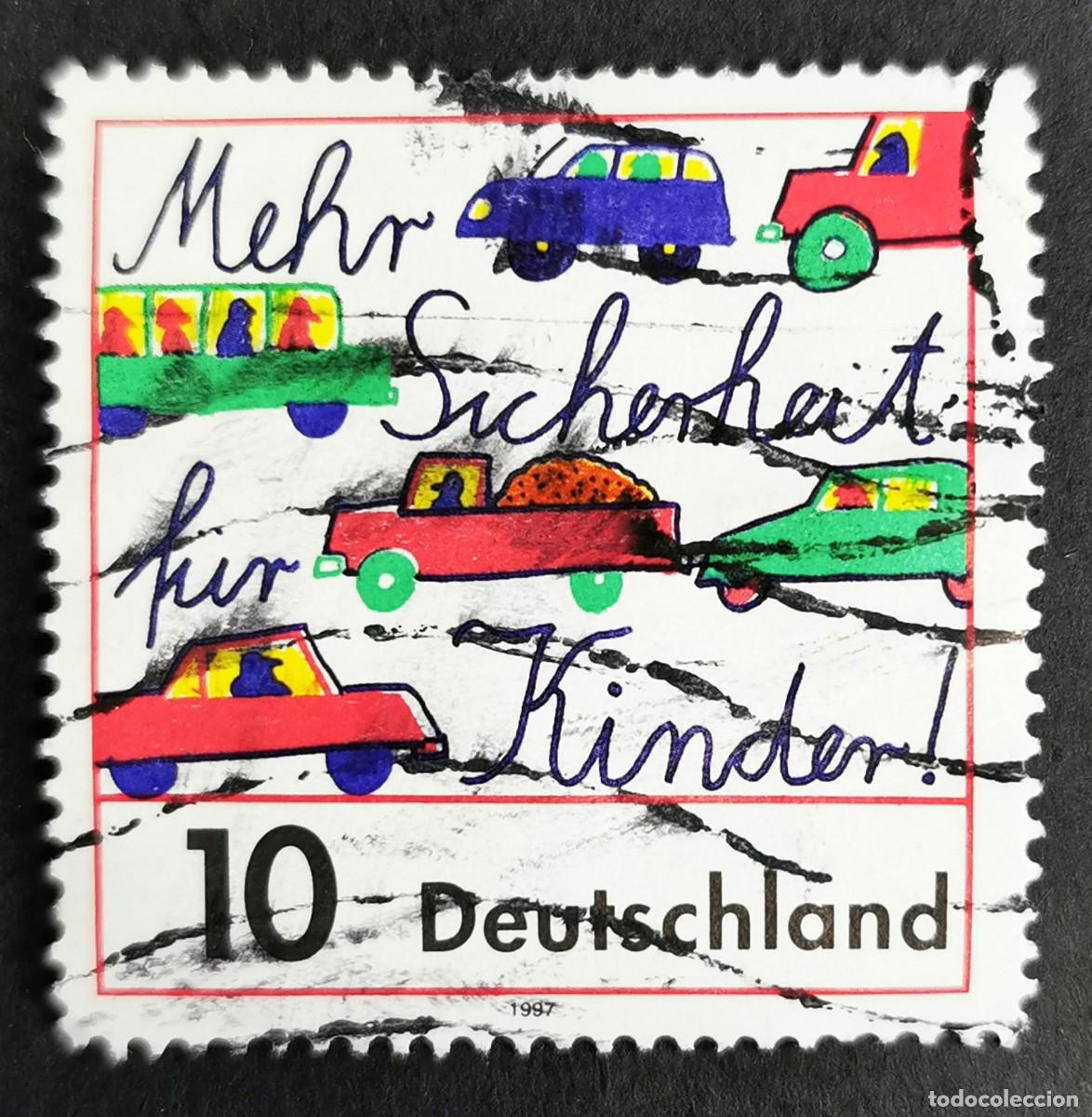 Sellos: Sello Alemania R. Federal 1997, Dibujo infantil de un accidente de tr&aacute;fico, 10 Pf. Michel: DE 1954