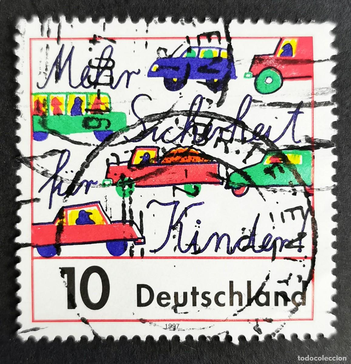 Sellos: Sello Alemania R. Federal 1997, Dibujo infantil de un accidente de tr&aacute;fico, 10 Pf. Michel: DE 1954